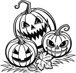 Halloween pumpkin with autumn leaves in vector illustration style