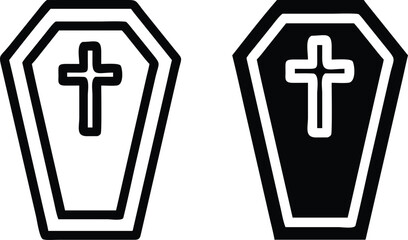 Obraz premium Coffin Cross Icons, Black and White Funeral and Religious Symbols