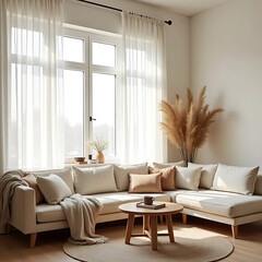 Modern Minimalist Living Room with Neutral Tones and Natural Light