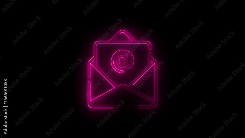 Poster email opening animated icon. 4k white on black animated envelope linear icon. letter and . send comp