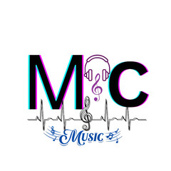 Modern music logo with headphones and treble clef isolated on transparent background.