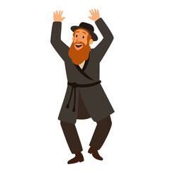Jewish man dancing Hasidic dance. Man dressed in traditional Jewish clothes. celebration of Jewish holidays Sukkot and Simhat Tora and Simchat Beit HaShoeivah