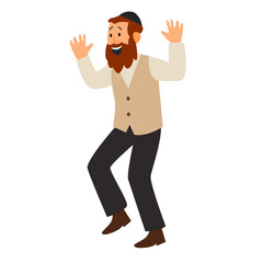 Jewish man dancing Hasidic dance. Man dressed in traditional Jewish clothes. celebration of Jewish holidays Sukkot and Simhat Tora and Simchat Beit HaShoeivah