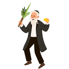Jewish man dancing Hasidic dance. Man dressed in traditional Jewish clothes. celebration of Sukkot and Simchat Tora and Simchat Beit HaShoeivah