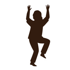 Jewish man hasidic dancing. Flat vector silhouettes. Black on a white background. The figures are dressed in long coats and sashes fluttering to the sides as they move