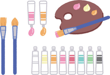 絵の具とパレットと筆のイラスト