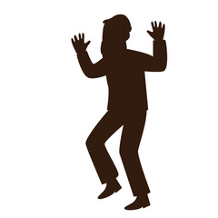 Jewish man hasidic dancing. Flat vector silhouettes. Black on a white background. The figures are dressed in long coats and sashes fluttering to the sides as they move
