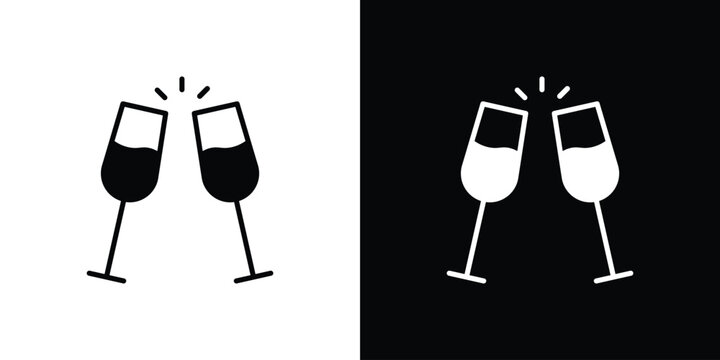 Wine toast icon silhouette vector flat illustration design pack.