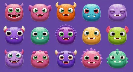 Cartoon monster faces collection