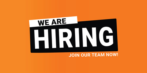 We Are Hiring Job Announcement Vector Design – Bright Orange Background with Bold Recruitment Graphic for Career Opportunities