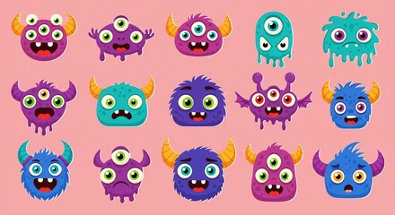 Fototapeta premium Cartoon monster faces collection