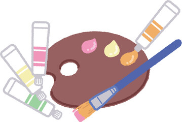 絵の具とパレットと筆のイラスト