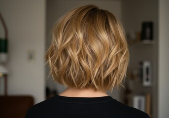 Wavy Blonde Bob Haircut - Back View