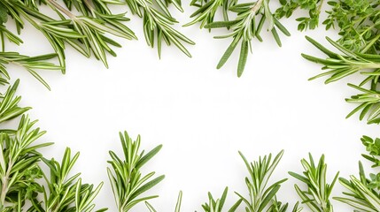 Naklejka premium Fresh Rosemary and Herbs Frame White Background