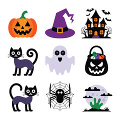 2d vector illustration Halloween t shirt icon design items ghost character Candles in carved pumpkin
