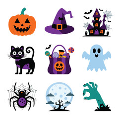 2d vector illustration Halloween t shirt icon design items ghost character Candles in carved pumpkin
