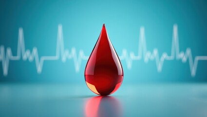 Red Blood Drop Symbolizes Life and Vitality on EKG Background