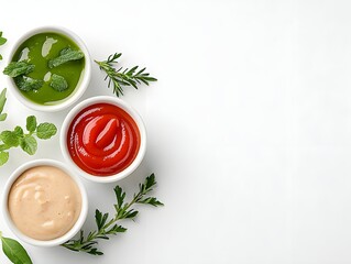 Three Colorful Sauces in Vintage Bowls