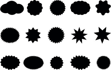 bold black comic burst bubble silhouettes, retro explosion and jagged shapes for cartoon 