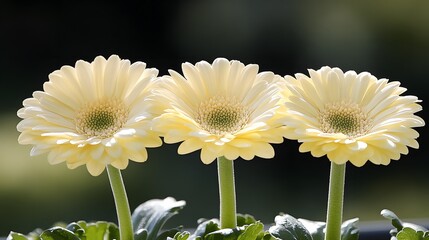 Three Pale Yellow Gerbera Daisies Close Up