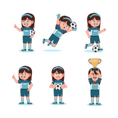set of Cute Girl Character Cartoon Playing Football with different pose
