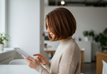 Woman Using Tablet in Modern Office