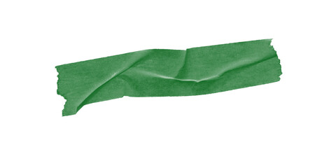 Folded green duct tape strip isolated on transparent background – wrinkled sticky piece for...