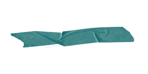 Twisted green duct tape piece with folds – torn strip isolated on transparent background for artistic collage design, handmade elements, and textured visuals.
