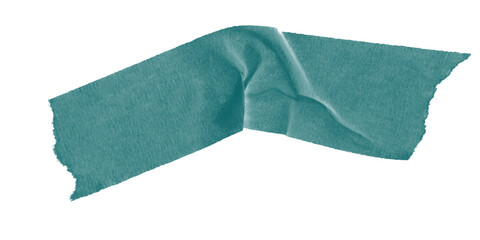 Crumpled teal green duct tape strip with twist – isolated on transparent background for textured compositions, visual design, or handmade craft collage projects.
