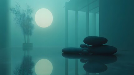 Zen Garden Serenity Peaceful Stones Moonlight Bamboo