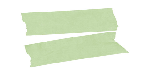 Curved pastel green duct tape piece with wrinkles – torn soft strip isolated on transparent background for pastel-themed art, collages, or modern design.
