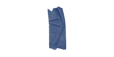 Vertical crumpled blue duct tape piece on transparent background – isolated adhesive strip ideal for texture design, digital scrapbooks, or grunge-style craft layouts.
