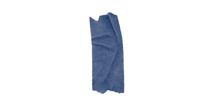 Vertical crumpled blue duct tape piece on transparent background – isolated adhesive strip ideal for texture design, digital scrapbooks, or grunge-style craft layouts.
