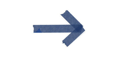 Dark blue arrow made with duct tape isolated on transparent background – handmade directional symbol for creative navigation design, scrapbooking, or craft-style composition.
