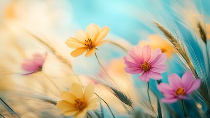 Pastel Cosmos Flowers Meadow Summer Field