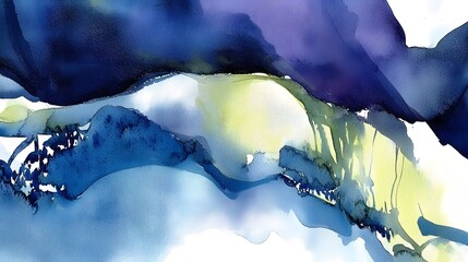 Abstract Blue Watercolor Landscape Painting Art