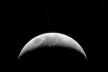 Crescent moon in night sky