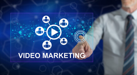 Man touching a video marketing concept