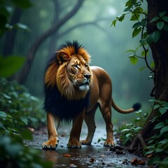 Fototapeta premium lion king of the jungle