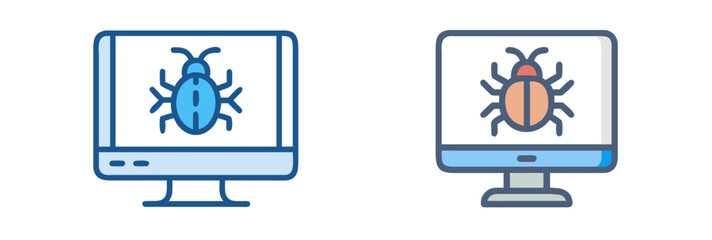  computer monitors with stylized depictions of bugs, concept of computer issues
