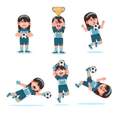 Cute Girl Character Playing Football Set