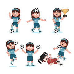 Cute Girl Long Hair Character Playing Football