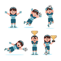 Cute Girl Long Hair Character Playing Football collections