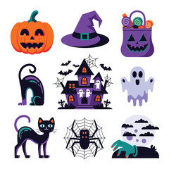 Obraz premium 2d vector illustration Halloween t shirt icon design items ghost character Candles in carved pumpkin 