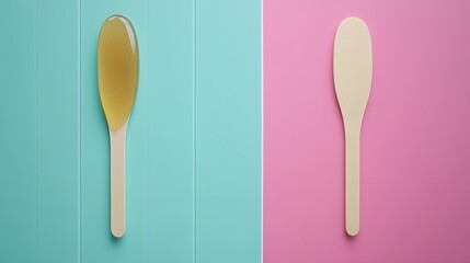 Wooden Spoons Honey and Teal Pink Background