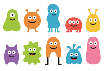 Naklejka premium Colorful monster characters vector illustration for children's design and decor elements