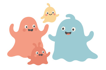 Charming ghost family vector illustration for halloween decor in pastel colors
