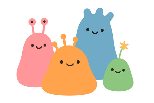 Cute monster characters vector illustration for kids' decor and design in glowing cartoon style