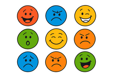 Fototapeta premium Colorful emoji faces vector illustration for expressive communication and design