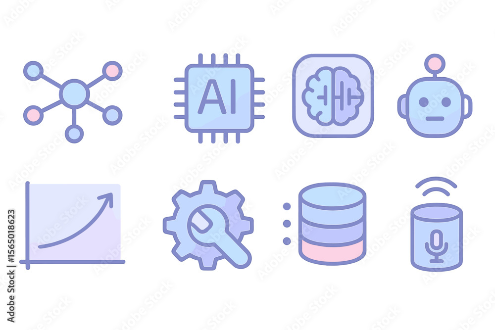 Poster futuristic technology vector illustration with ai and robotics icons for digital design
